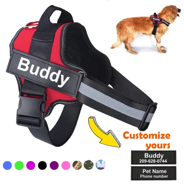 Custom No Pull Reflective Dog Harness with Handle and Adjustable Fit