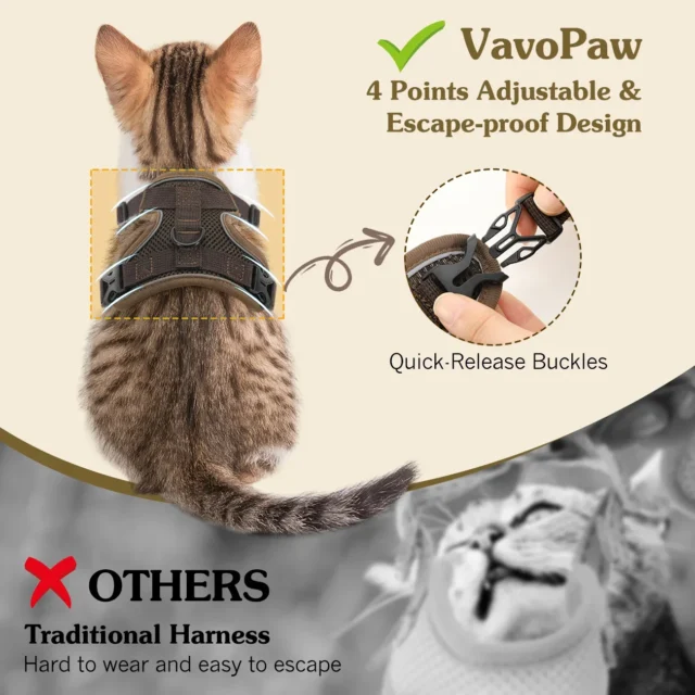 VavoPaw Adjustable Cat Harness and Leash Set with Reflective Strips - Image 4