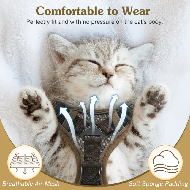 VavoPaw Adjustable Cat Harness and Leash Set with Reflective Strips - Image 2